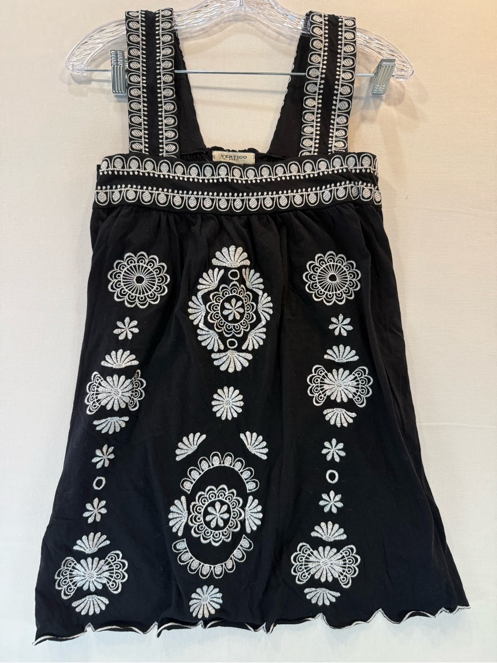 Vertigo Paris Black Tank Top with White Embroidery